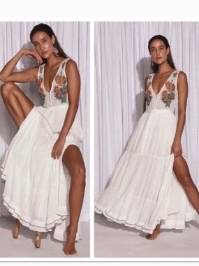 NWOT Lulus Tickets To Paradise White Embroidered Maxi Dress L